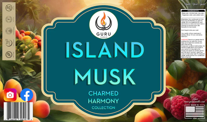 Island Musk 14 oz Guru Candle - Hand Poured - Eco-Friendly - Peach, Pineapple & Coconut