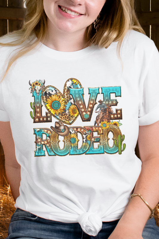 Western 'Love Rodeo' Shirt – Rustic Rodeo Graphic Tee for Country Fans