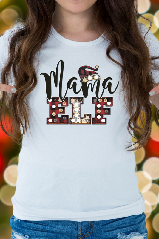 Christmas 'Mama Elf' Shirt – Festive Holiday Graphic Tee for Moms