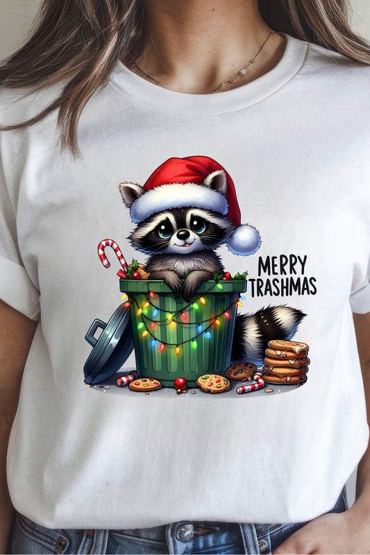 Funny 'Merry Trashmas' Christmas Raccoon Shirt – Holiday Humor Graphic Tee