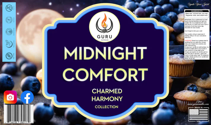 Midnight Comfort 14 oz Guru Candle - Hand Poured - Eco-Friendly - Blueberry & Sweet Aromas