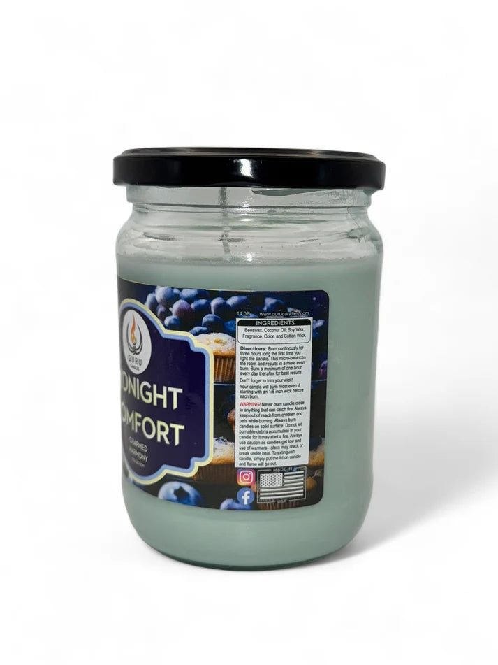 Midnight Comfort 14 oz Guru Candle - Hand Poured - Eco-Friendly - Blueberry & Sweet Aromas