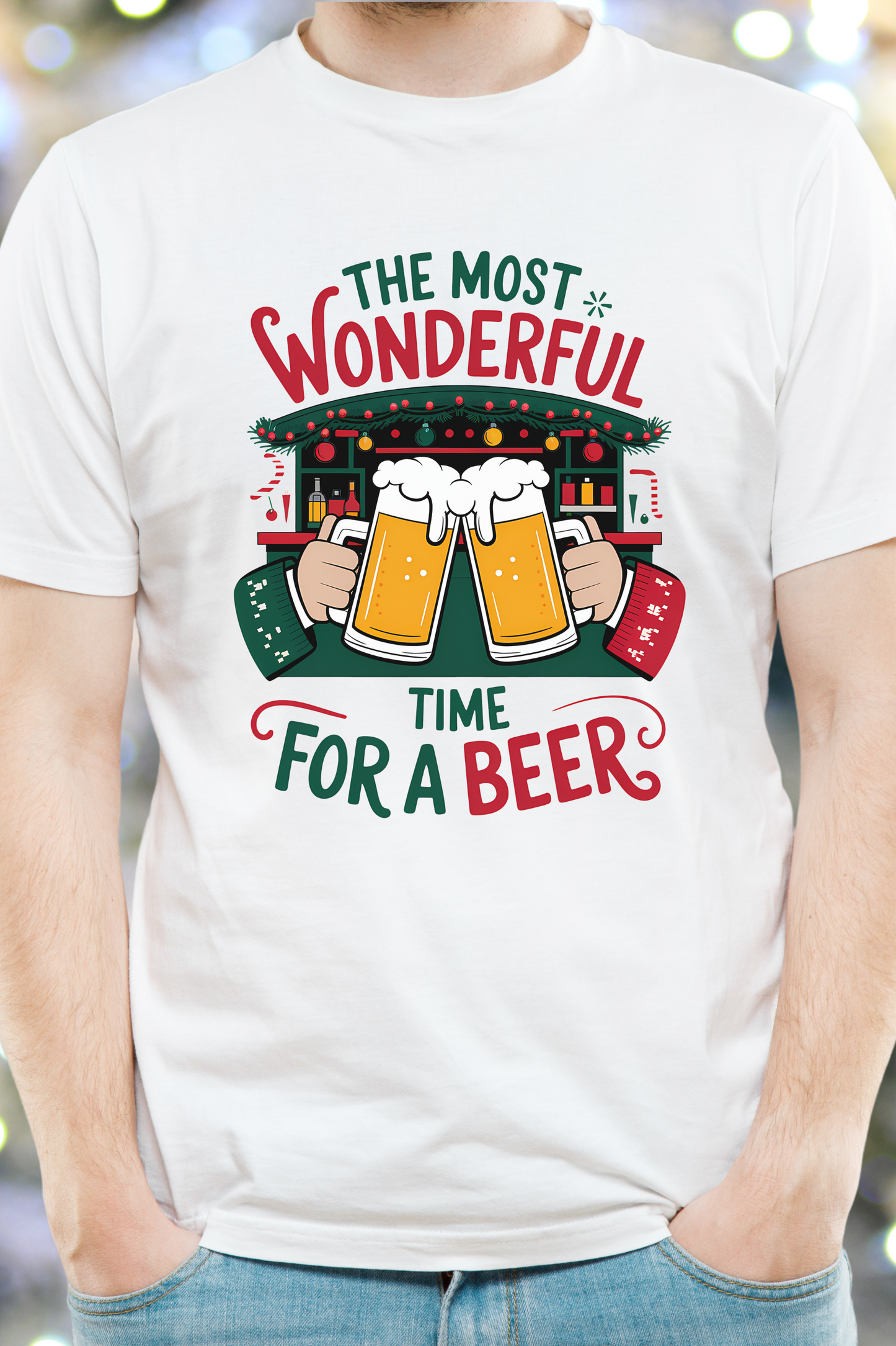 Funny Christmas Beer Shirt – 'It's the Most Wonderful Time for a Beer' Holiday Graphic Tee