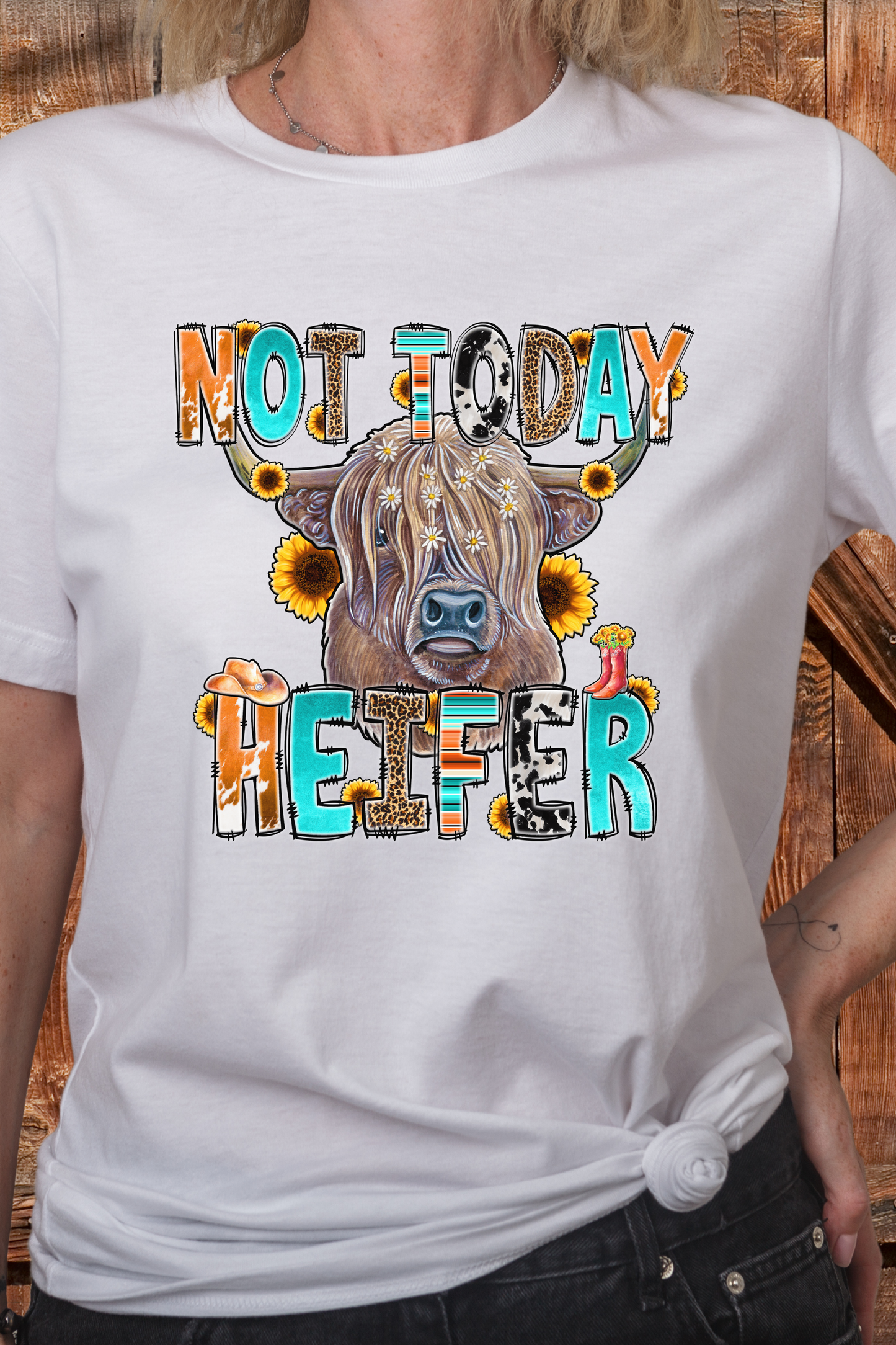 Country Chic 'Not Today Heifer' Shirt – Western Style with Daisies and Sunflowers