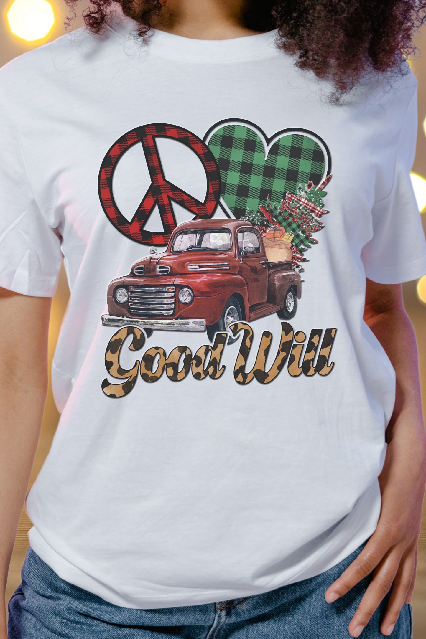 Christmas 'Peace Love Good Will' Shirt – Old Red Truck Holiday Graphic Tee