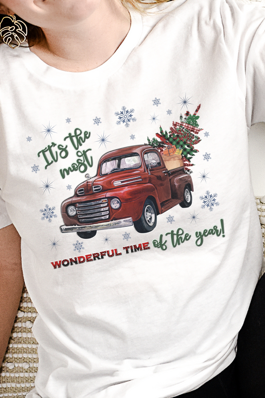 Vintage Red Truck Christmas Shirt – 'It's the Most Wonderful Time of the Year' Graphic Tee