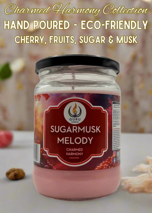 Sugarmusk Melody 14 oz Guru Candle - Hand Poured - Eco-Friendly - Cherry, Fruits, Sugar & Musk