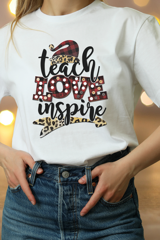 "Festive 'Teach Love Inspire' Christmas Shirt – Holiday Teacher Graphic Tee