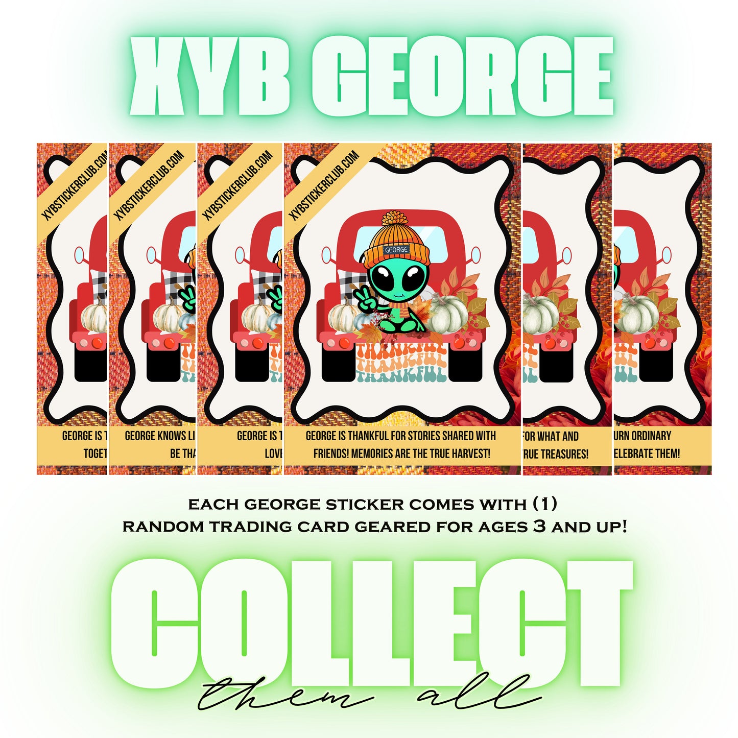 George Sticker with Collectible Trading Card | Thankful George | Waterproof Stickers for Water Bottles, Tumblers, School Supplies & More | XYB Sticker Club (Copy)