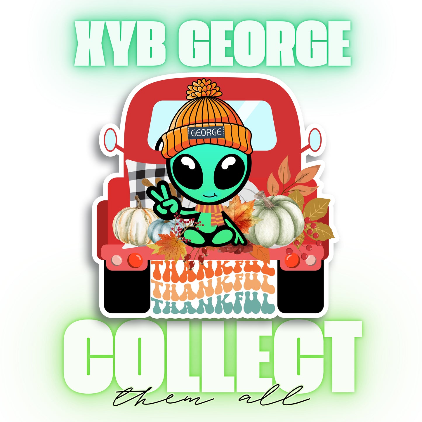 George Sticker with Collectible Trading Card | Thankful George | Waterproof Stickers for Water Bottles, Tumblers, School Supplies & More | XYB Sticker Club (Copy)