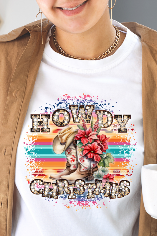 Country Western Christmas Shirt – 'Howdy Christmas!' Marquee Letters Graphic Tee