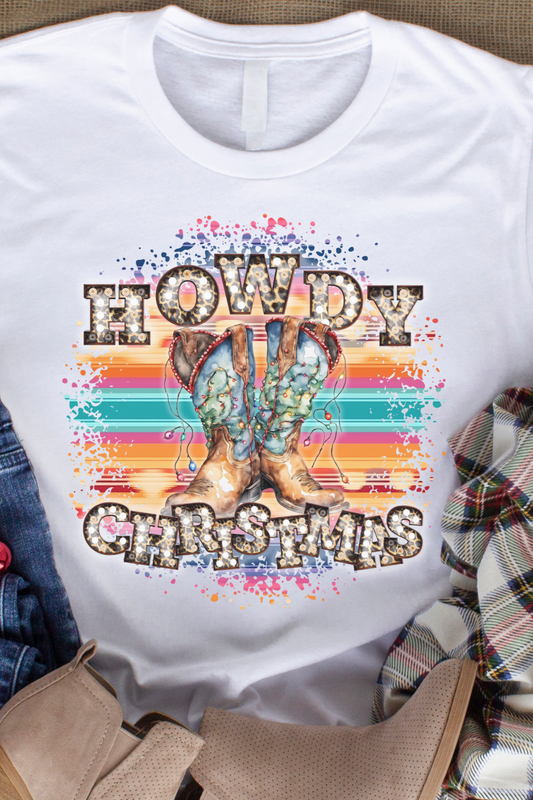 Country Western Christmas Shirt – 'Howdy Christmas!' Marquee Letters Graphic Tee