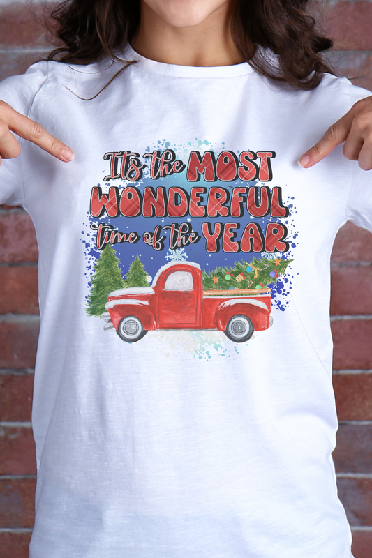 Old Red Truck Christmas Shirt – 'It's the Most Wonderful Time of the Year' Graphic Tee