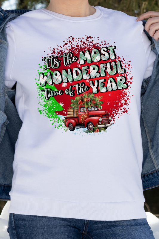 Old Red Truck Christmas Shirt – 'It's the Most Wonderful Time of the Year' Graphic Tee