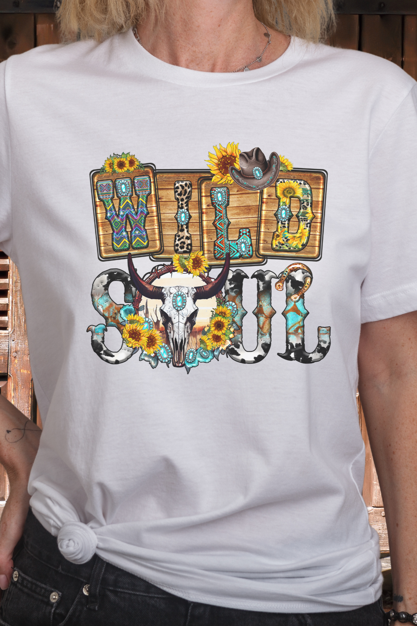 "Western 'Wild Soul' Shirt – Country Colors, Cow, and Sunflowers Graphic Tee