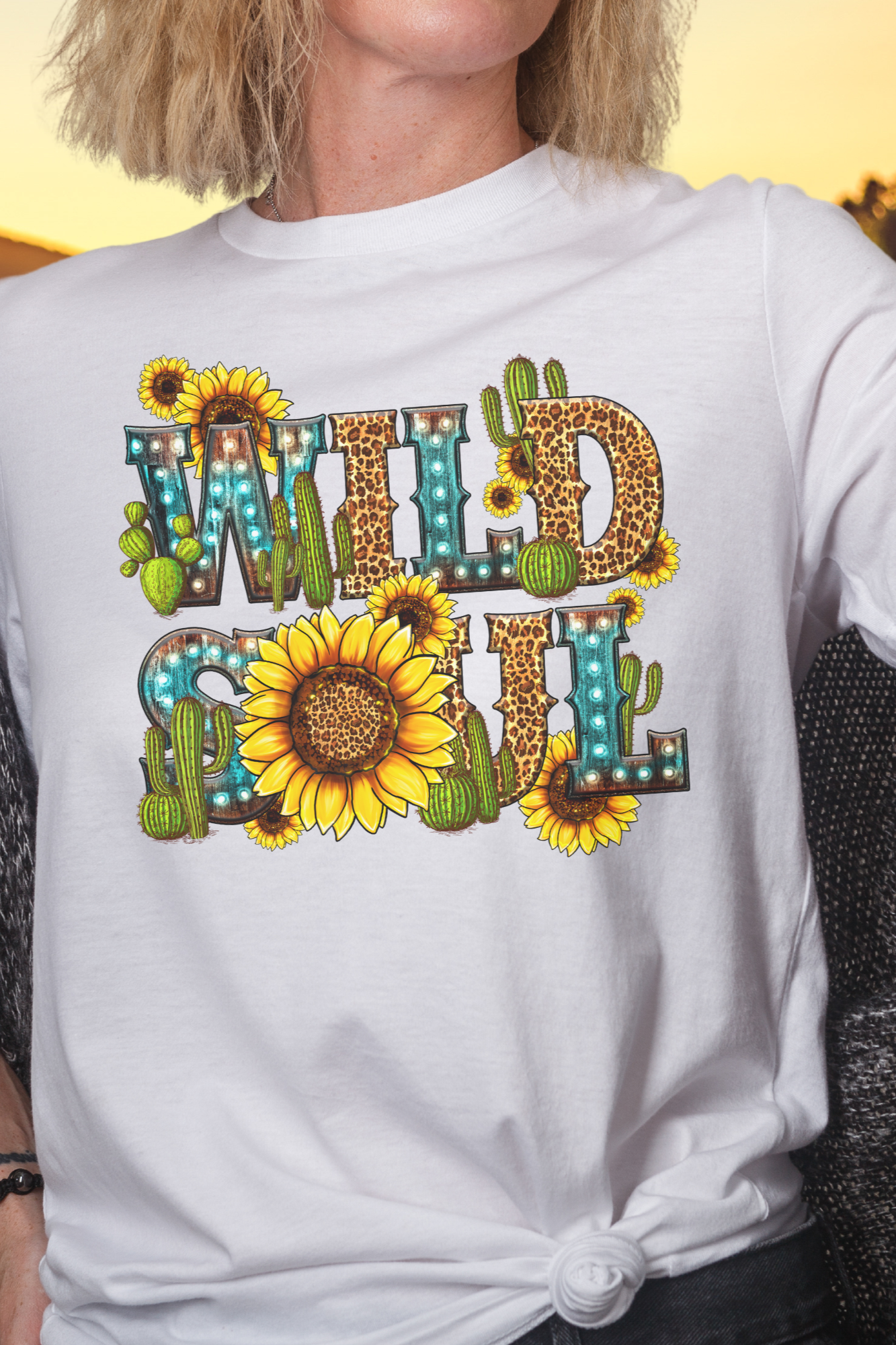 Western 'Wild Soul' Shirt – Country Colors with Cow and Sunflowers Graphic Tee